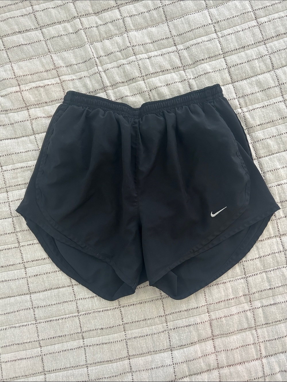 Nike Black Athletic Running Shorts with White Swoosh